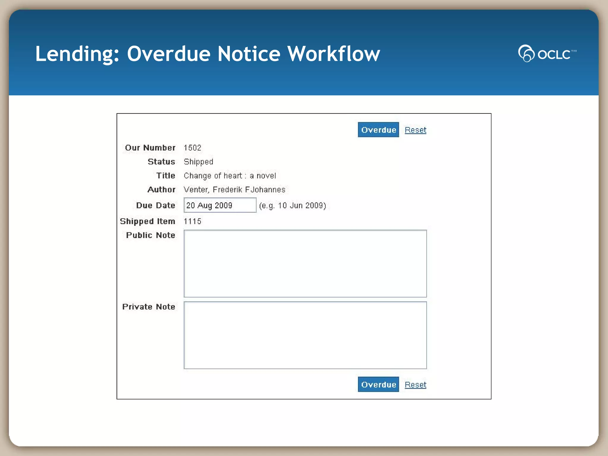 Lending: Overdue Notice Workflow 