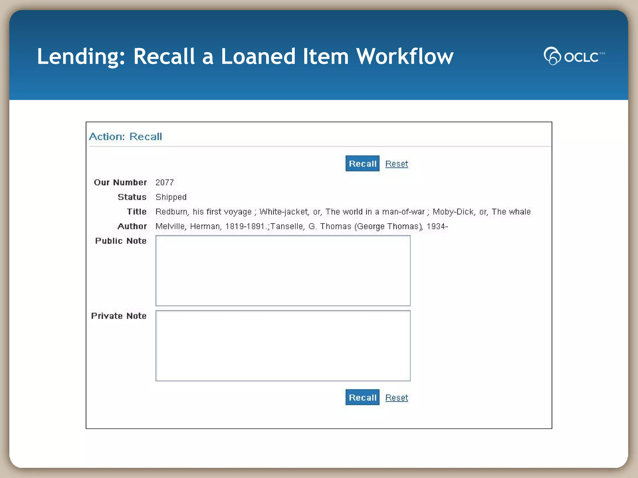 Lending: Recall a Loaned Item Workflow 