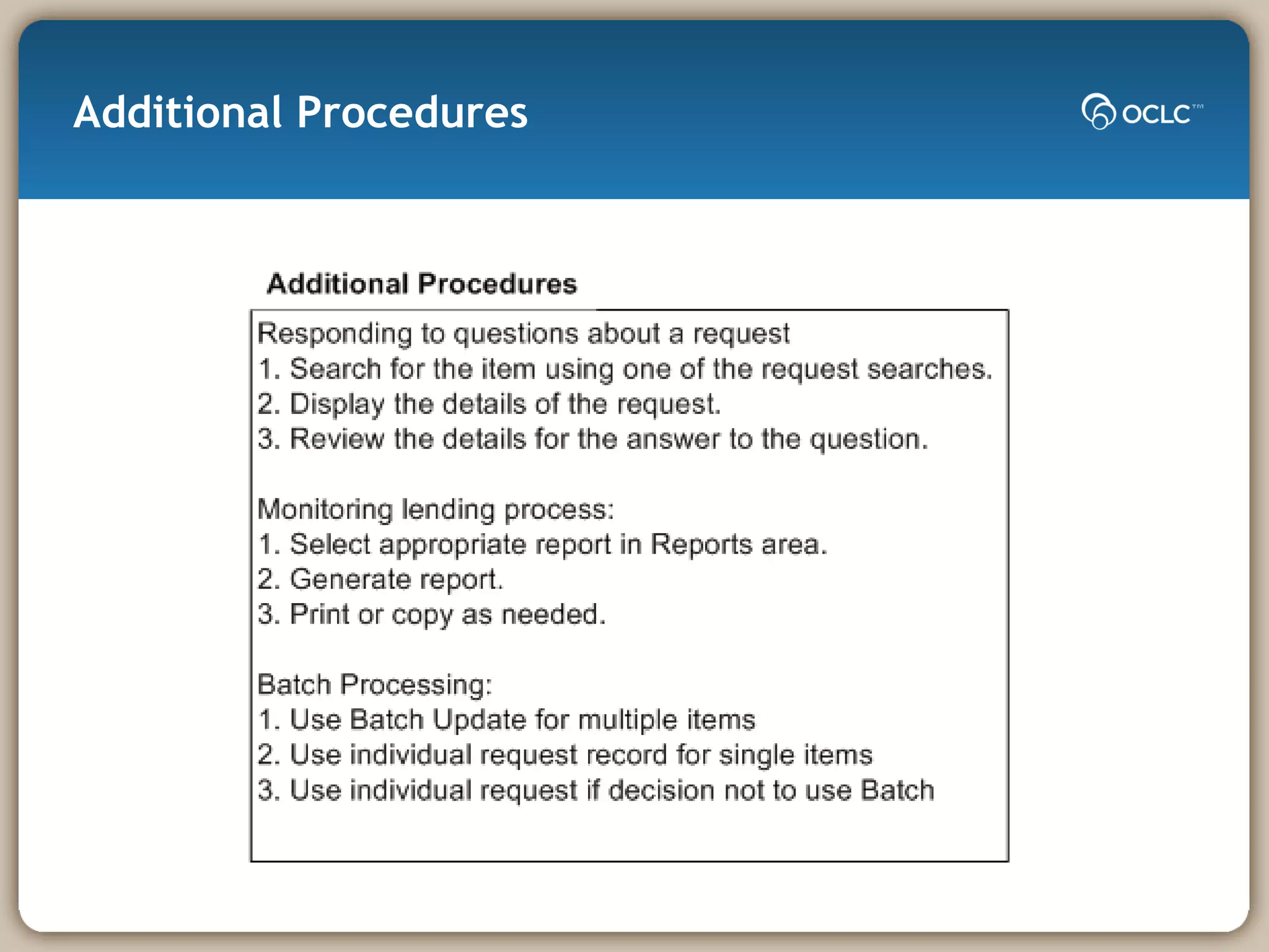 Additional Procedures 