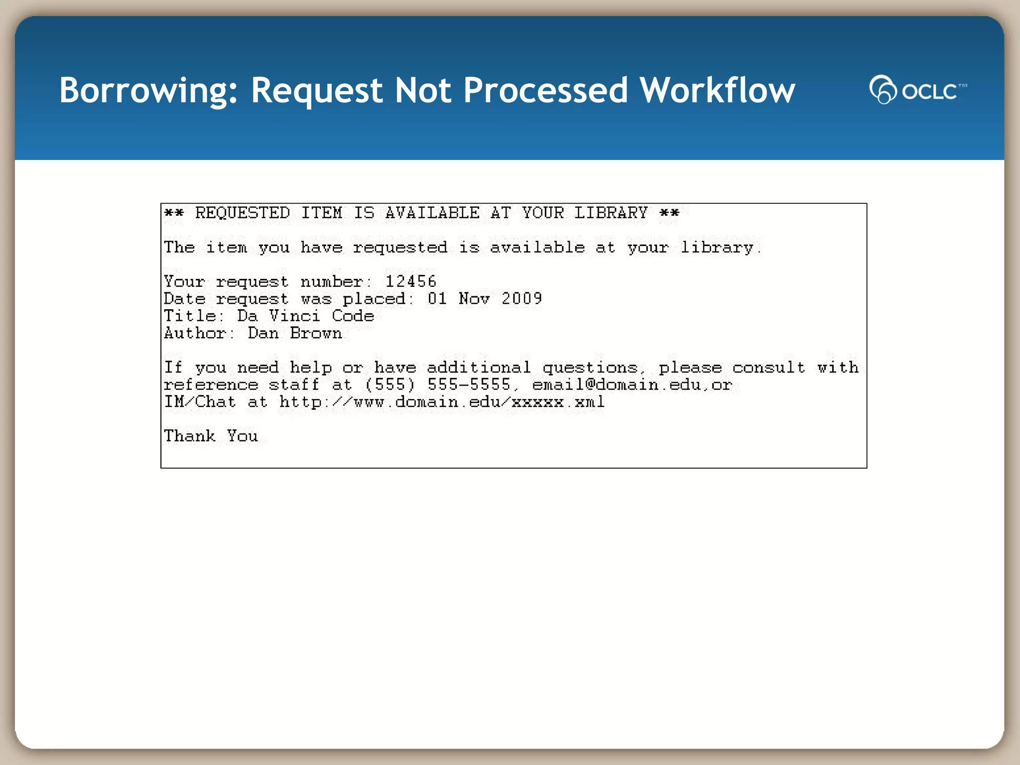 Borrowing: Request Not Processed Workflow 
