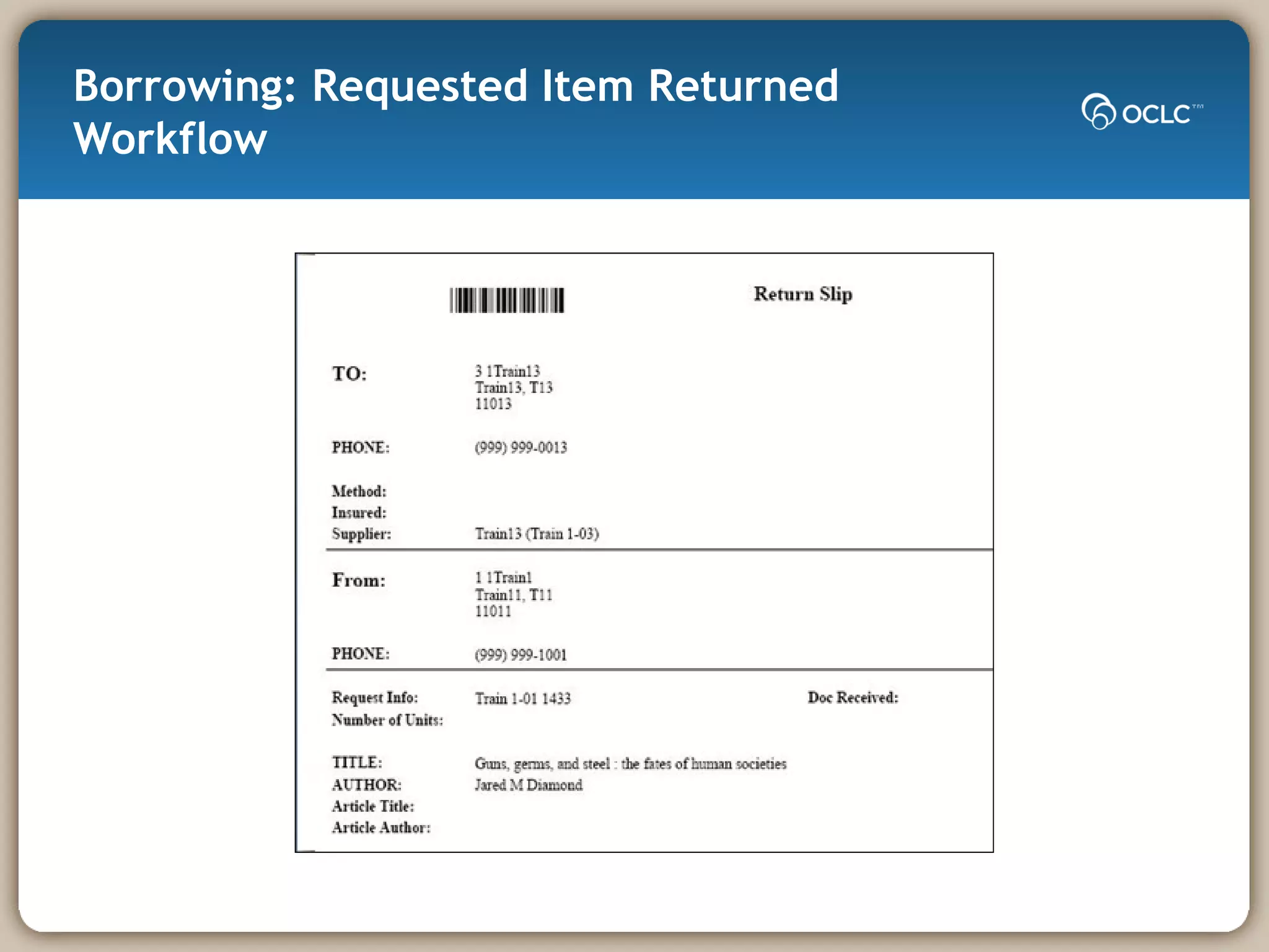 Borrowing: Requested Item Returned Workflow 