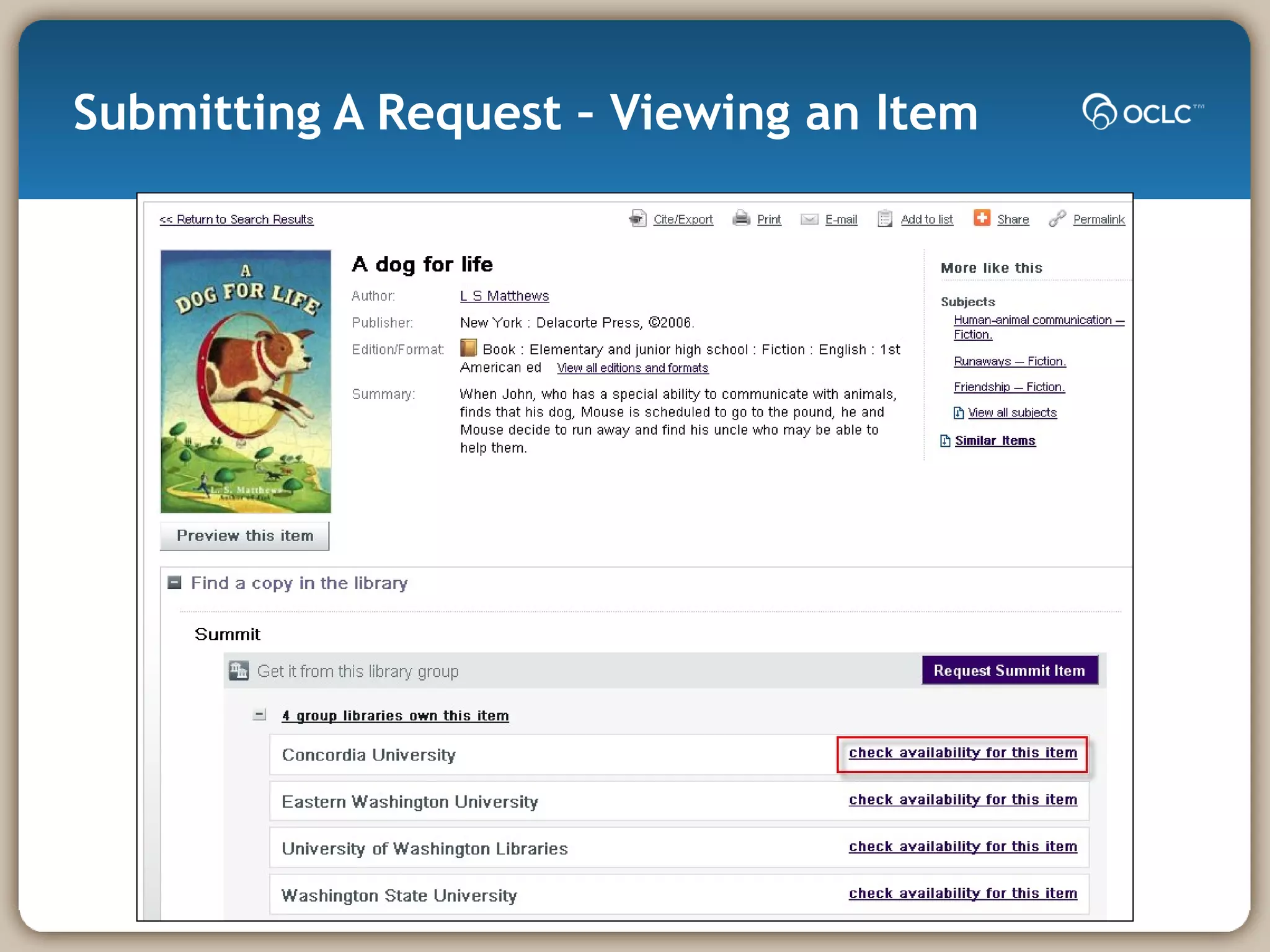 Submitting A Request – Viewing an Item 