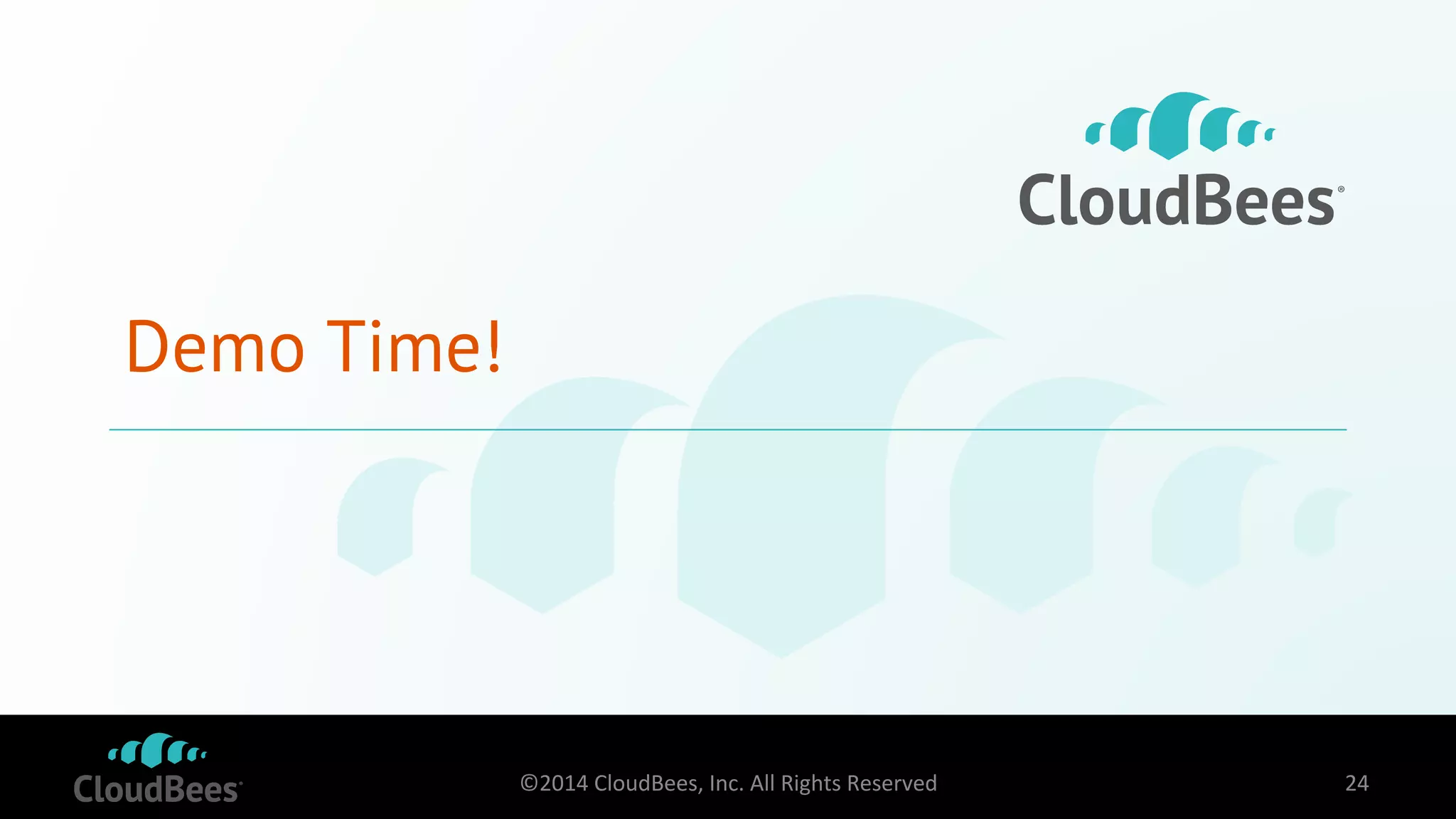 Demo Time! 
©2014 
CloudBees, 
Inc. 
All 
Rights 
Reserved 
24 
 