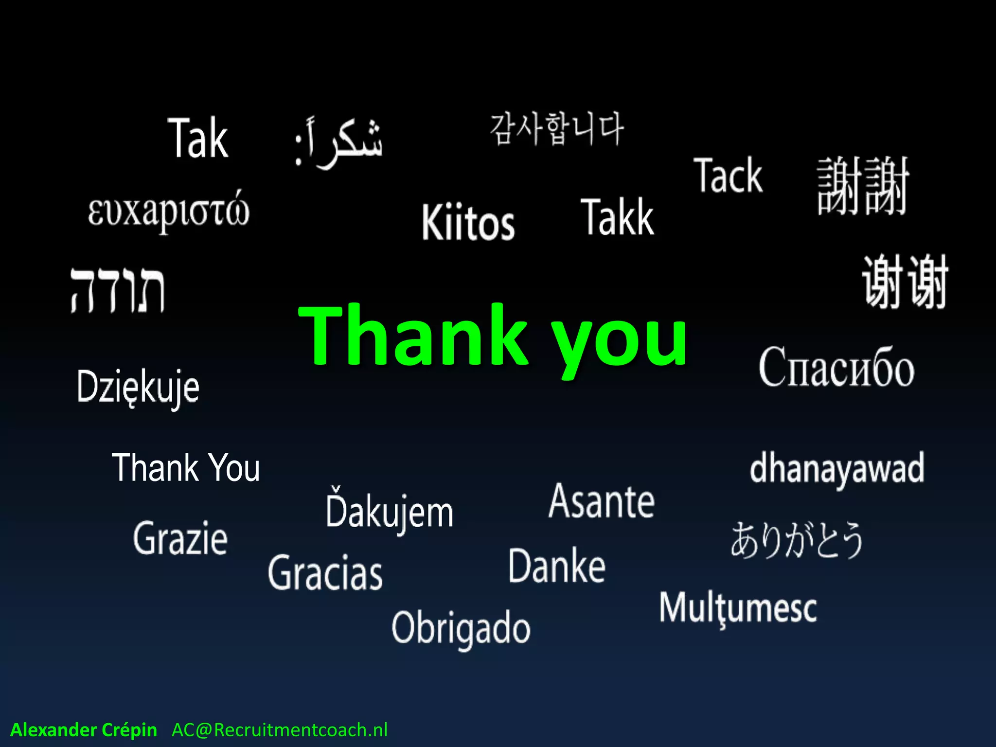 Your questions ?
Alexander Crépin AC@Recruitmentcoach.nl
 