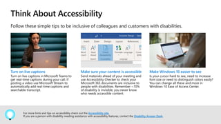Think About Accessibility
Follow these simple tips to be inclusive of colleagues and customers with disabilities.
Turn on ...
