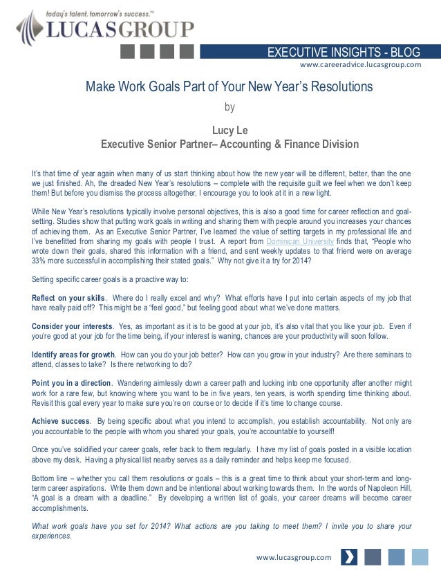 make work goals part of your new years resolutions list of goals for work