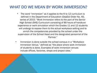 Work Immersion Guidelines for Senior High School Students | PPTX