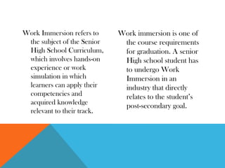 Work Immersion Guidelines for Senior High School Students | PPTX