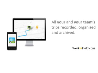 All your and your team’s
trips recorded, organized
and archived.


           WorkInField.com
 