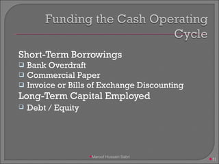 Short-Term Borrowings Bank Overdraft Commercial Paper Invoice or Bills of Exchange Discounting Long-Term Capital Employed  Debt / Equity   Maroof Hussain Sabri 