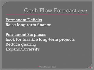 Permanent Deficits Raise long-term finance Permanent Surpluses Look for feasible long-term projects Reduce gearing Expand/Diversify Maroof Hussain Sabri 