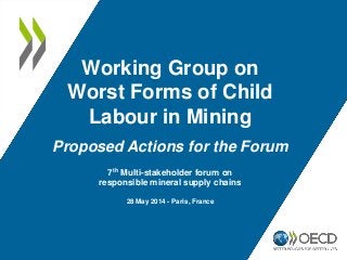 Working Group on
Worst Forms of Child
Labour in Mining
Proposed Actions for the Forum
7th Multi-stakeholder forum on
responsible mineral supply chains
28 May 2014 - Paris, France
 