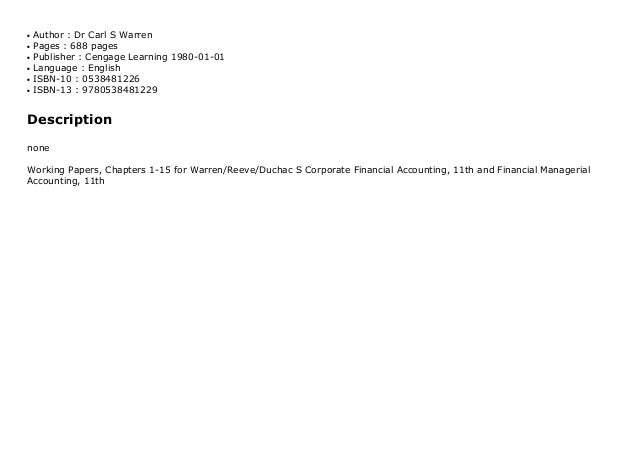 Working Papers Chapters 1 15 For Warren Reeve Duchac S Corporate Fin