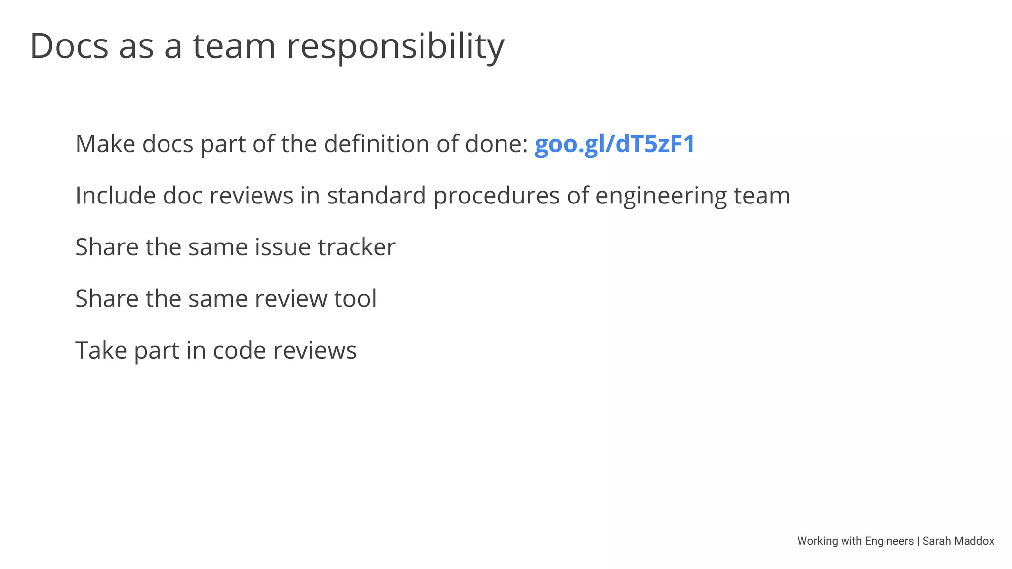 Working with Engineers | Sarah Maddox
Which technologies?
Code
 