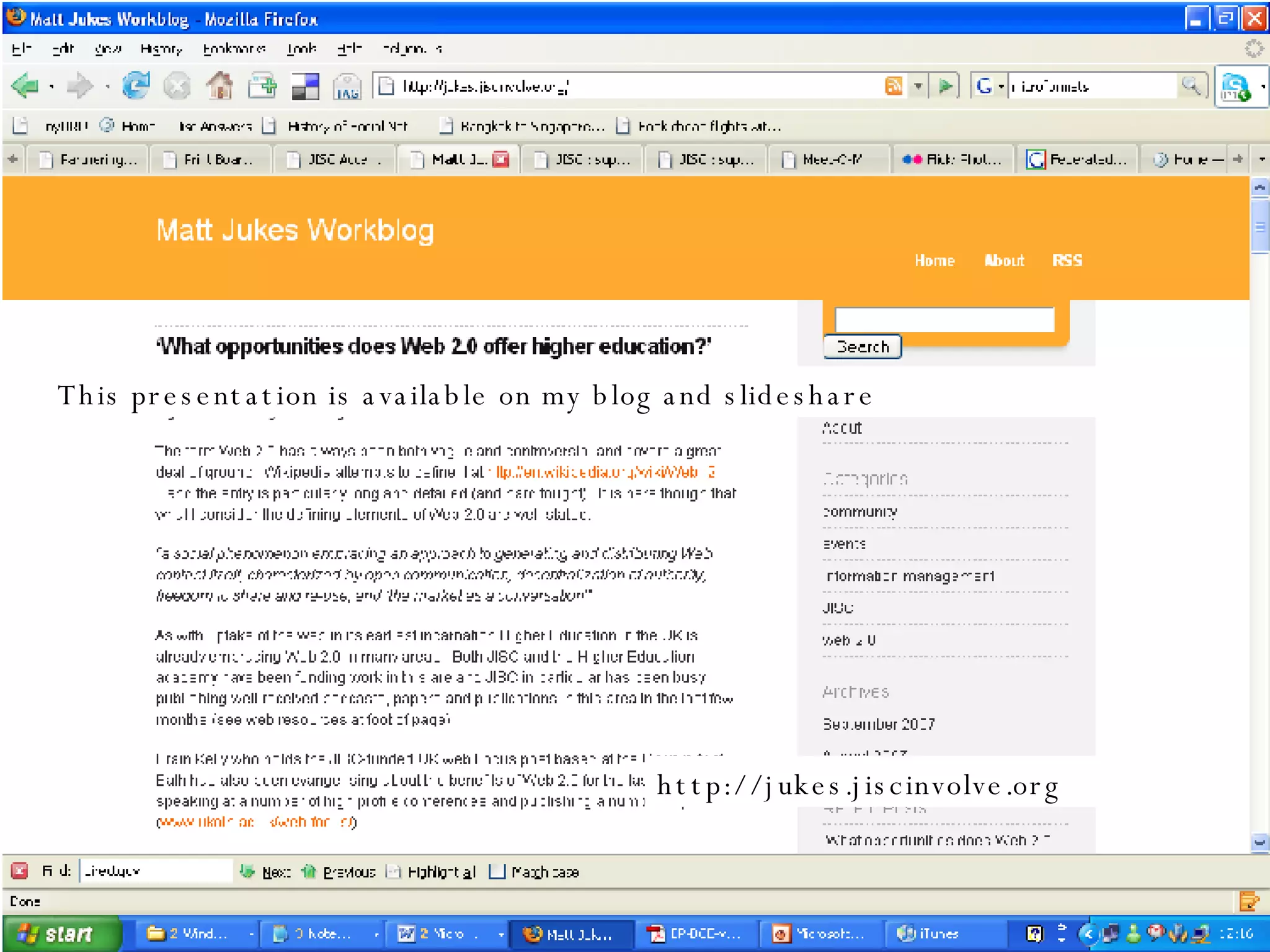 This presentation is available on my blog and slideshare http://jukes.jiscinvolve.org 