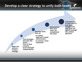 Develop a clear strategy to unify both teams
 