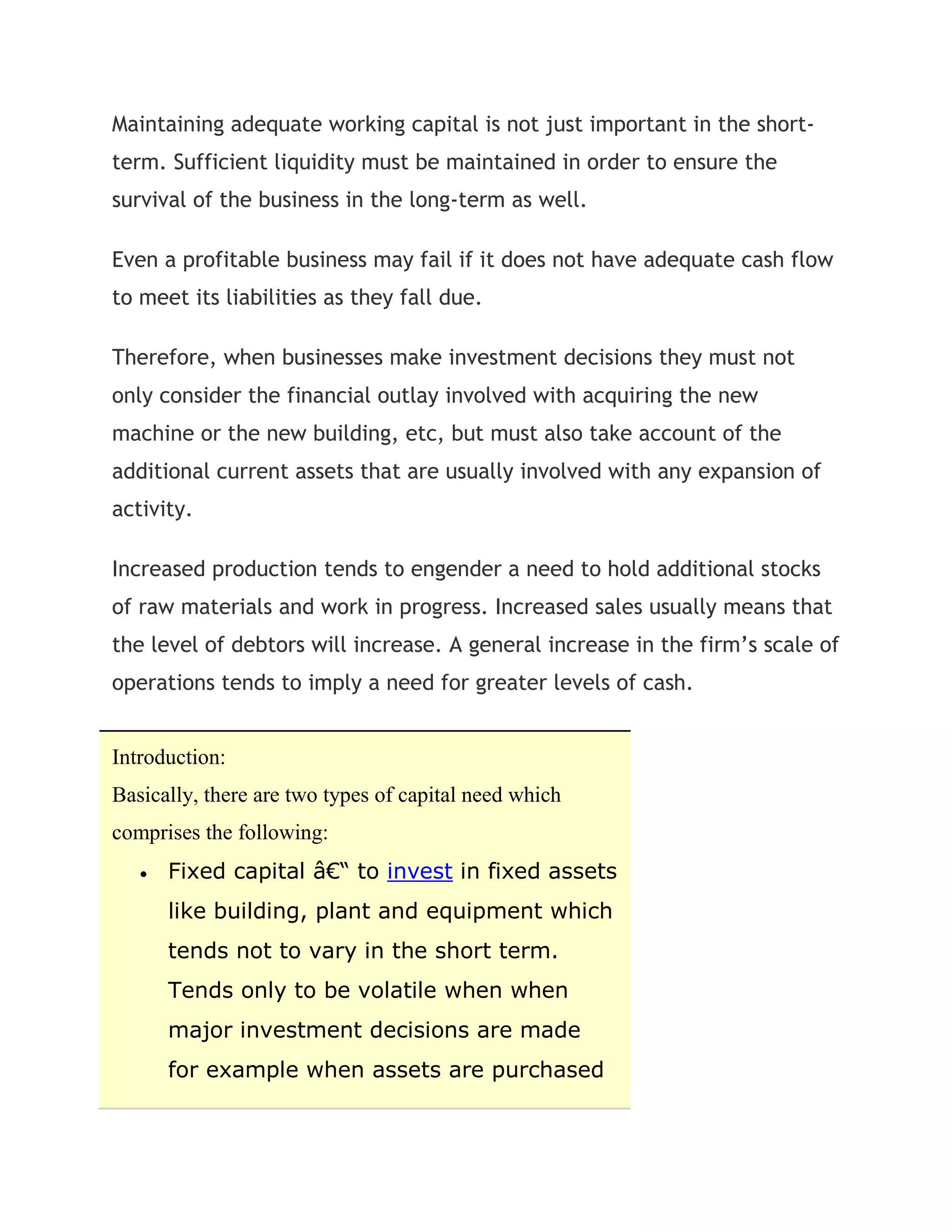 Working Capital Introduction