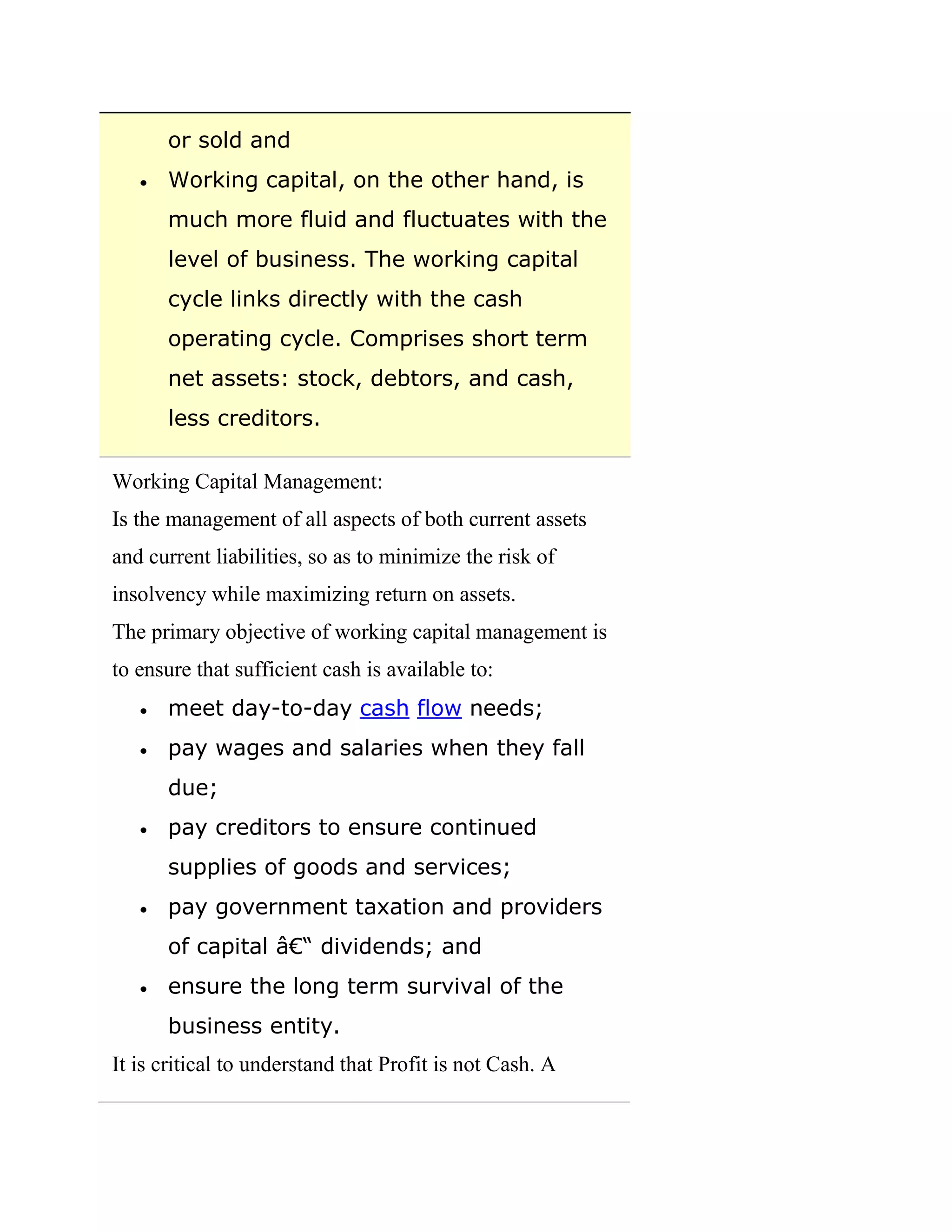 Working Capital Introduction