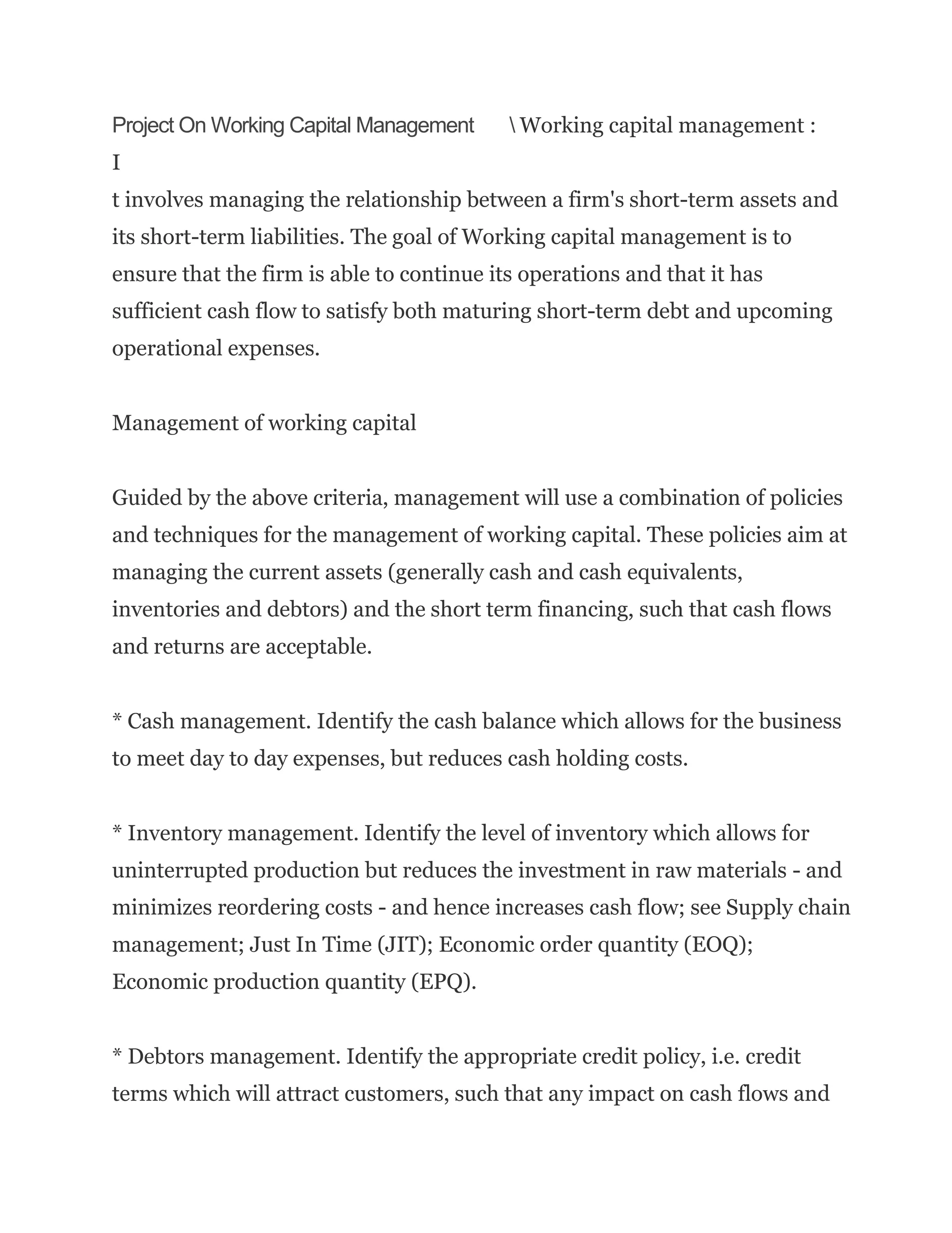 Working Capital Introduction