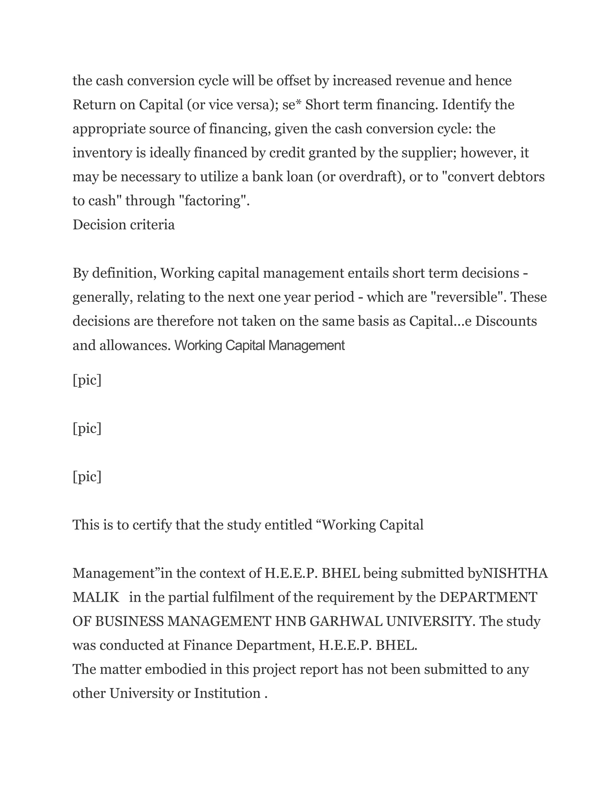 Working Capital Introduction