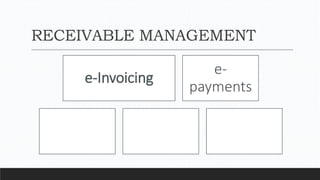 RECEIVABLE MANAGEMENT
e-Invoicing
e-
payments
 