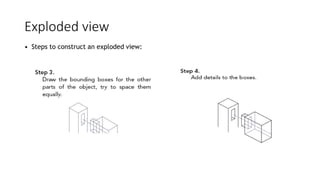 Exploded view
• Steps to construct an exploded view:
 