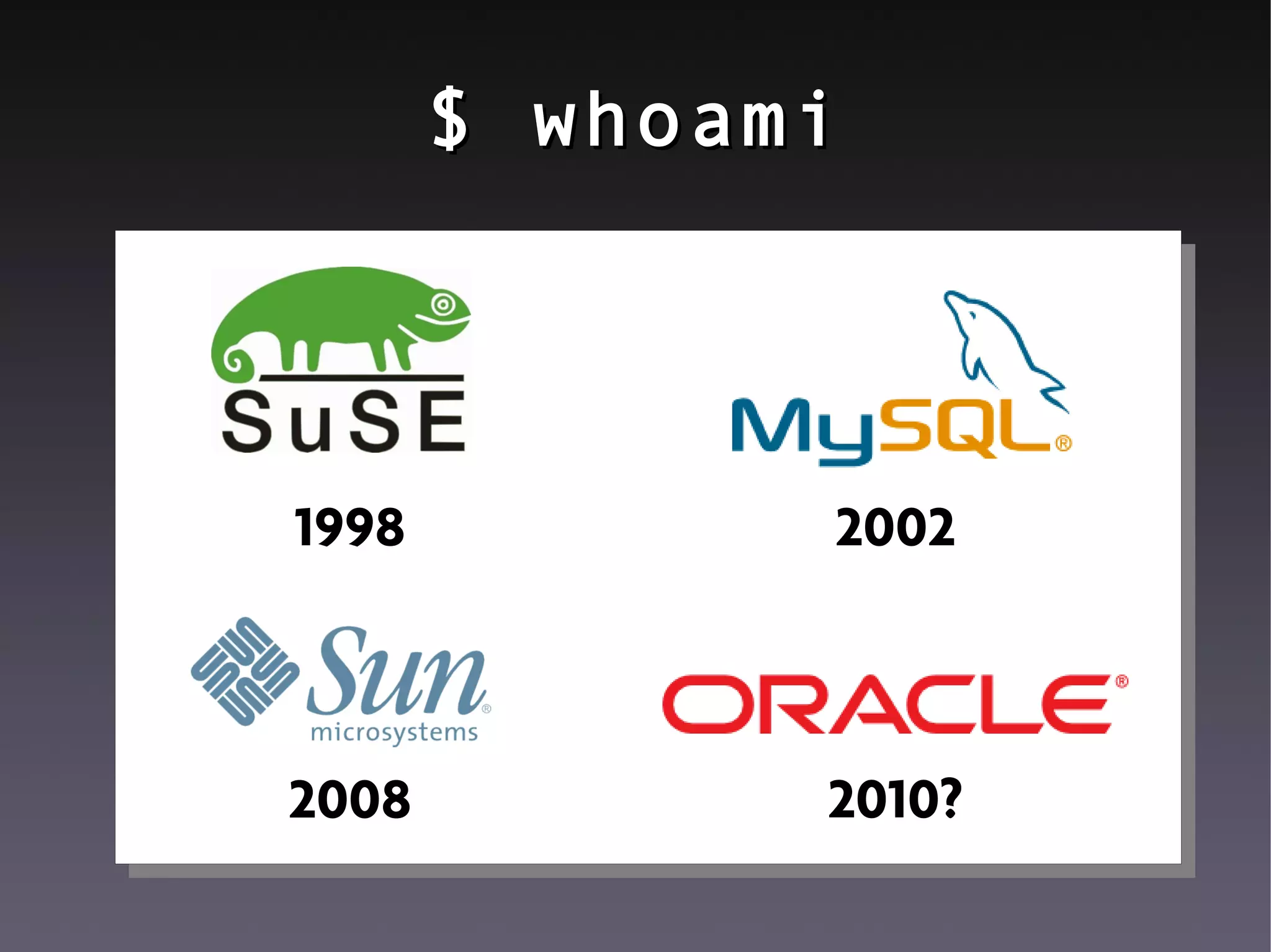$ whoami
1998 2002
2008 2010?