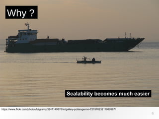 https://www.flickr.com/photos/fulgramz/3247140876/in/gallery-pottengermn-72157623211980987/
Why ?
6
Scalability becomes much easier
 