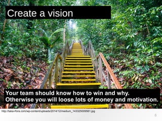 http://taka-rfora.com/wp-content/uploads/2014/12/medium_143325009561.jpg
Create a vision
8
Your team should know how to win and why.
Otherwise you will loose lots of money and motivation.
 