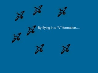 By flying in a “V” formation....
 