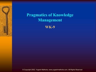 Pragmatics of Knowledge
          Management
                             WK-9




© Copyright 2002, Yogesh Malhotra, www.yogeshmalhotra.com, All Rights Reserved
 