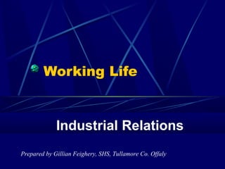 Working Life
Industrial Relations
Prepared by Gillian Feighery, SHS, Tullamore Co. Offaly
 