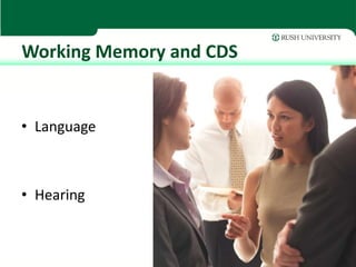 Working Memory and CDS


• Language



• Hearing
 