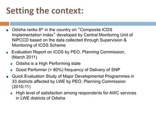 Working multisectorally to improve maternal and child nutrition in India: Odisha experience, Presentation by Arti Ahuja