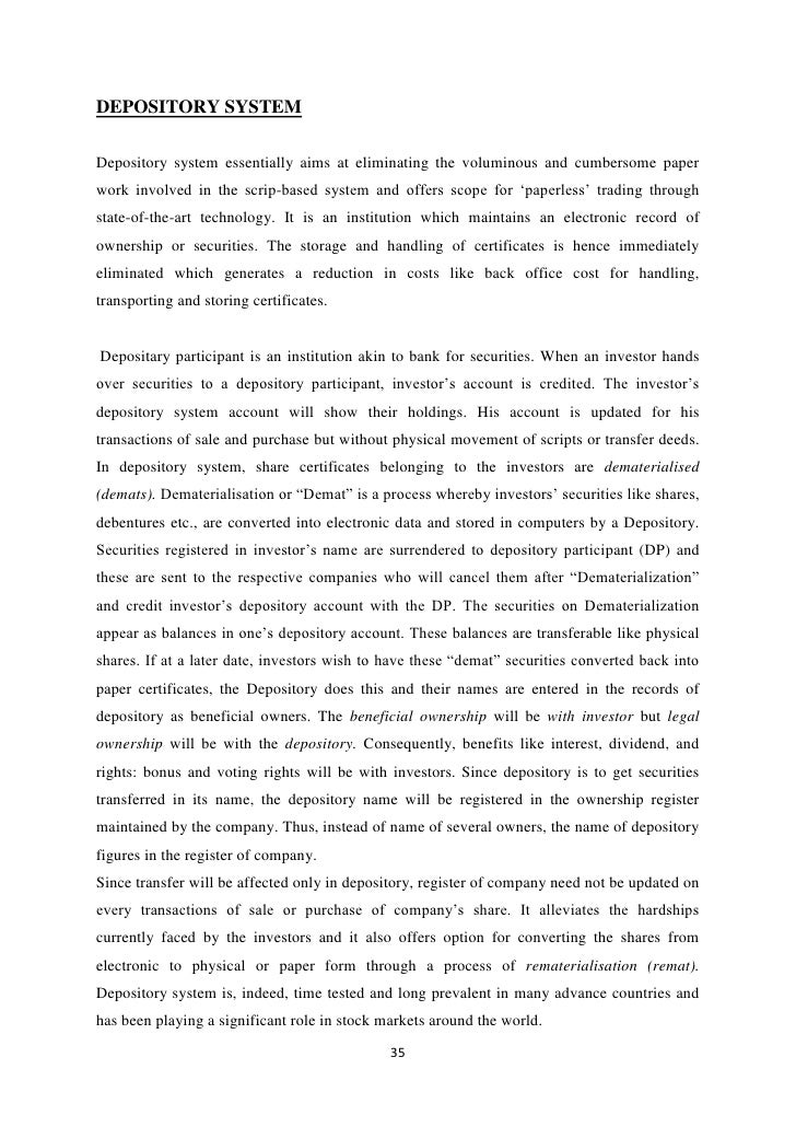 Depository system of stock trading in india