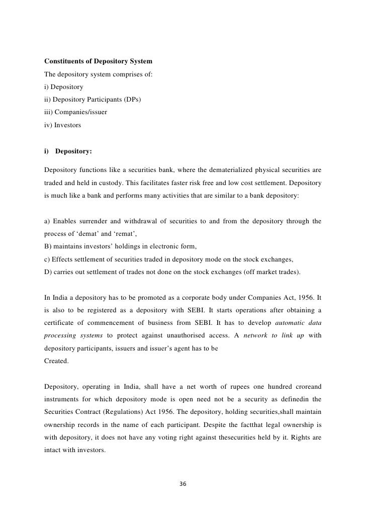 Depository system of stock trading in india