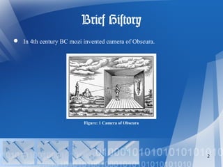 Brief History
 In 4th century BC mozi invented camera of Obscura.
2
Figure: 1 Camera of Obscura
 