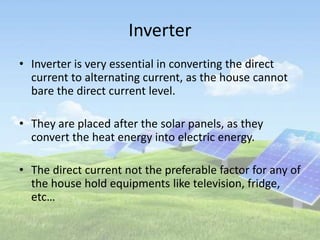 solar power system parts and working of solar water heater | PPTX