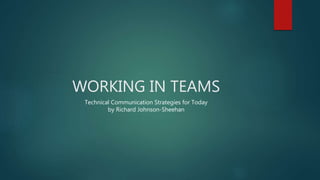 WORKING IN TEAMS
Technical Communication Strategies for Today
by Richard Johnson-Sheehan
 