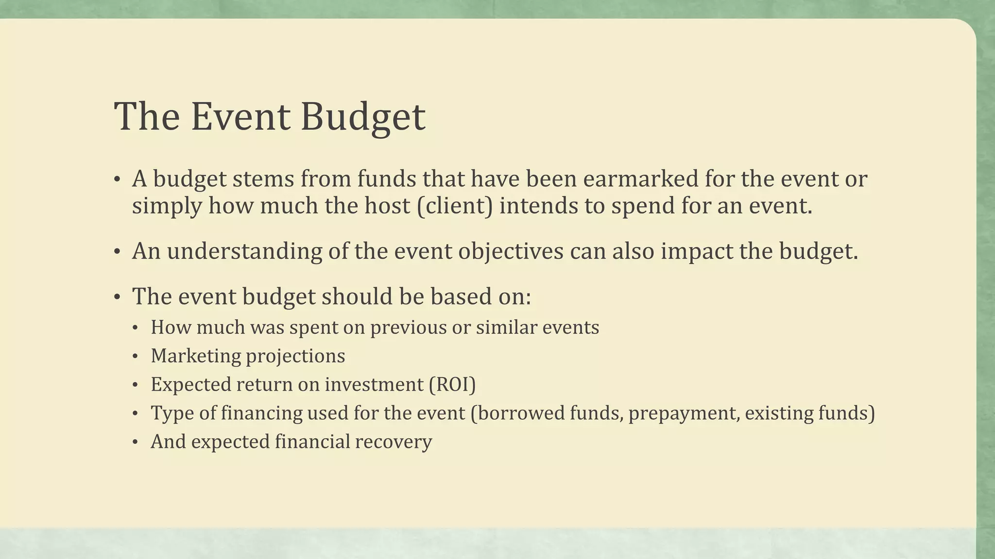 Working on the event budget and timeline  PPTX