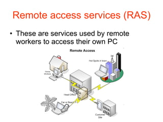 Remote access services (RAS) These are services used by remote workers to access their own PC 