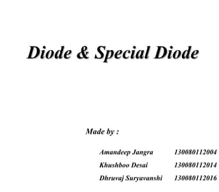 DDiiooddee && SSppeecciiaall DDiiooddee 
Made by : 
Amandeep Jangra 130080112004 
Khushboo Desai 130080112014 
Dhruvaj Suryavanshi 130080112016 
 