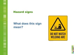 Hazard signs
What does this sign
mean?
 