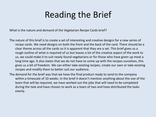 Reading the Brief
What is the nature and demand of the Vegetarian Recipe Cards brief?

The nature of this brief is to crea...