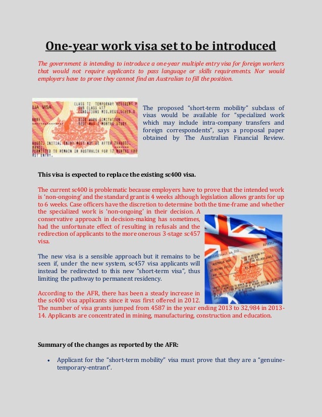 Working Visa Update Australia