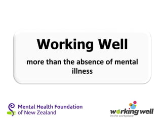 Working Well 
more than the absence of mental 
illness 
 