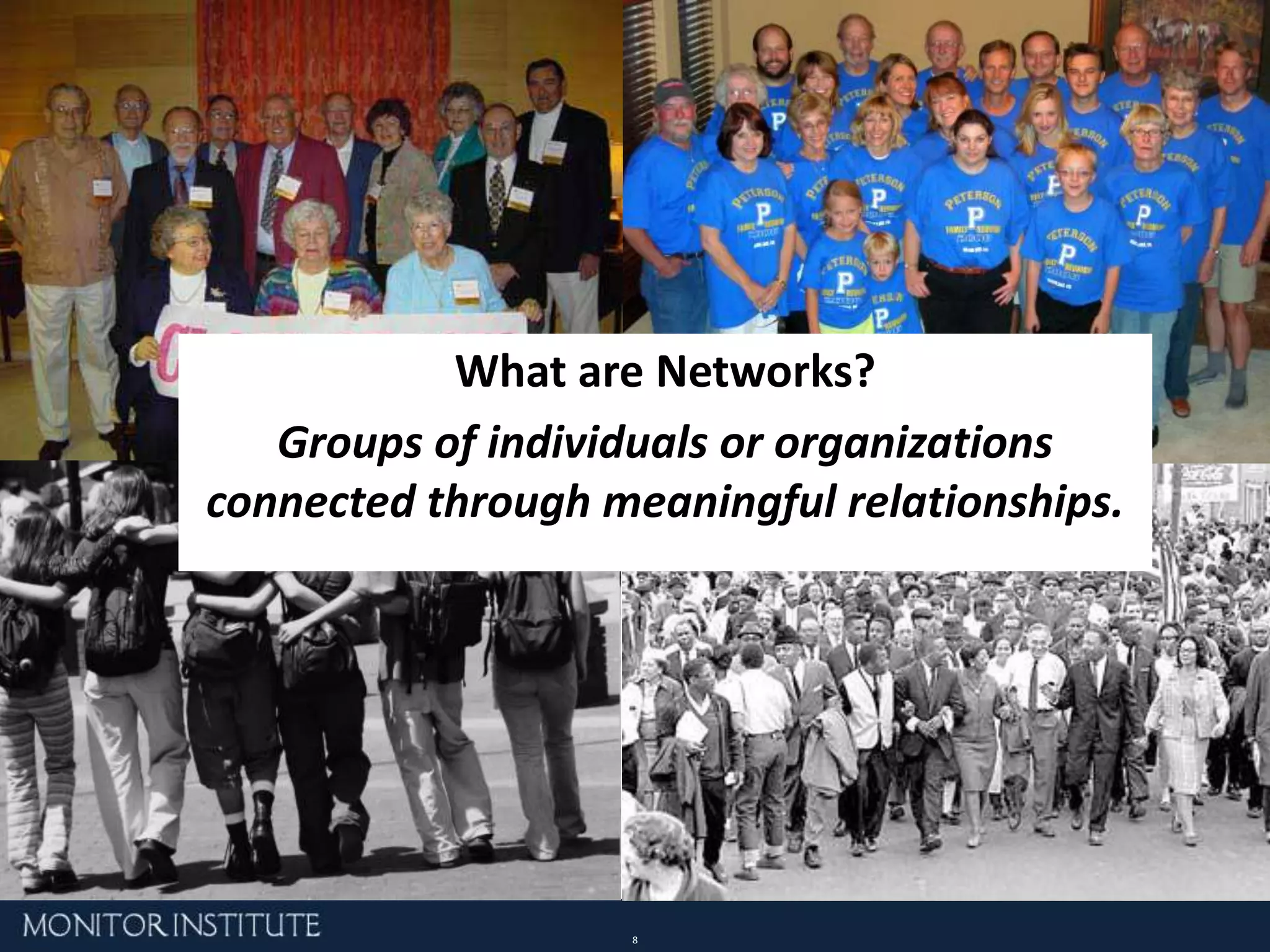 What are Networks?Groups of individuals or organizations connected through meaningful relationships.