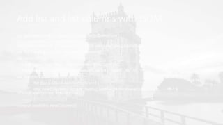 Add list and list columns with JSOM
var listCreationInfo = new SP.ListCreationInformation();
listCreationInfo.set_title(listName);
listCreationInfo.set_templateType(SP.ListTemplateType.genericList);
var list = web.get_lists().add(listCreationInfo);
var newCols = [
"<Field Type='DateTime' DisplayName='StartDate' />",
"<Field Name='LinkURL' DisplayName='Link URL' Type='URL' />", true];
var numberCols = newCols.length;
for (var i = 0; i < numberCols; i++) {
this.newColumns= list.get_fields().addFieldAsXml(newCols[i], true,
SP.AddFieldOptions.defaultValue);
}
context.load(this.newColumns);
 