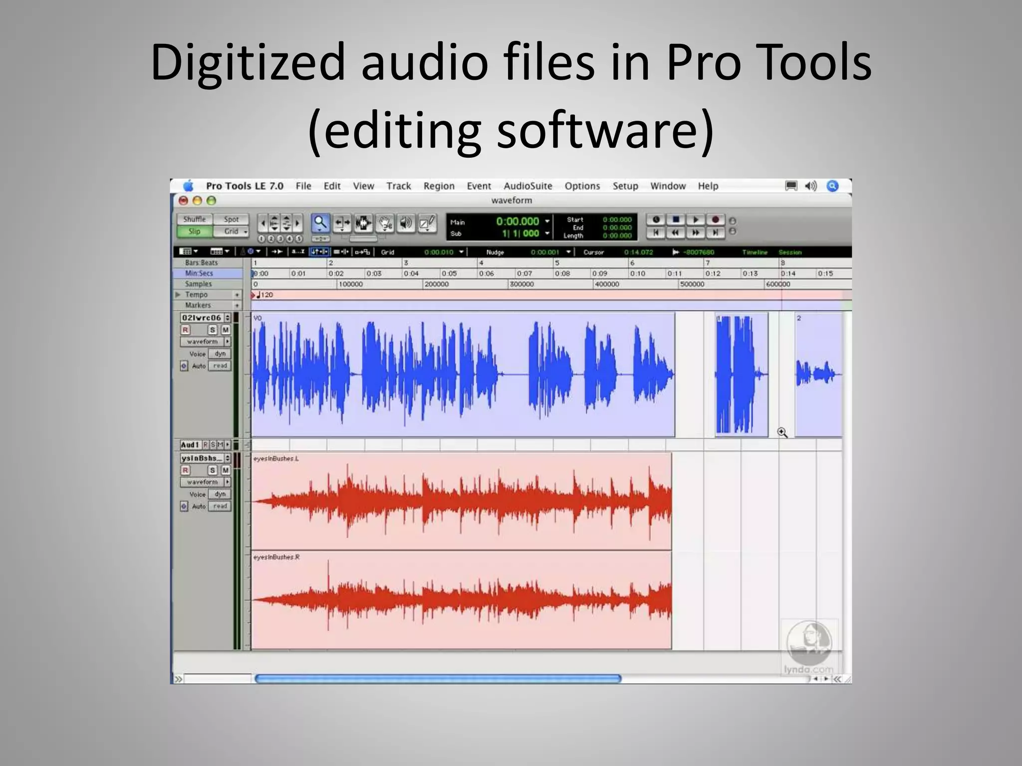 Digitized audio files in Pro Tools
(editing software)
 