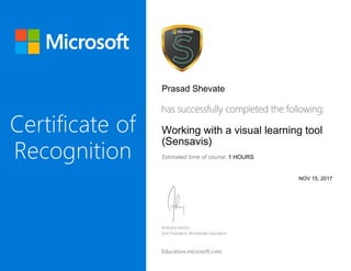 Prasad Shevate
Working with a visual learning tool
(Sensavis)
1 HOURS
NOV 15, 2017
 